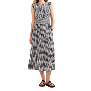 Boden Navy White Tulip Floral Sleeveless Midi Dress Sz 12 Jersey Stretch Casual